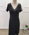 Kadın Kısa Kollu Dantel V Yakalı Midi Viskon Elbise