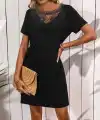 Kadın Kısa Kollu Dantel Yakalı Kısa Viskon Elbise