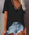 Kadın Kısa Kollu Dantelli V Yaka Sandy Bluz