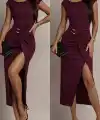 Kadın Kısa Kollu Geometrik Yakalı önden Açık Modal Mini Elbise