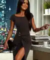 Kadın Kısa Kollu Geometrik Yakalı önden Açık Modal Mini Elbise