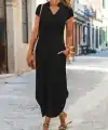 Kadın Kısa Kollu Hakim V Yaka Viskon Elbise