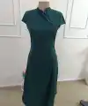 Kadın Kısa Kollu Hakim Yakalı Yırtmaçlı Midi Ithal Krep Elbise