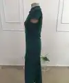 Kadın Kısa Kollu Hakim Yakalı Yırtmaçlı Midi Ithal Krep Elbise