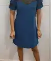 Kadın Kısa Kollu Kalp Yaka Göğüs Tül Detay Krep Elbise