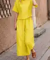 Kadın Kısa Kollu Kayık Yakalı Bluz Ve Pantolon Ikili Takım