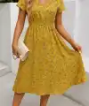 Kadın Kısa Kollu Kruvaze Yaka Beli Lastikli çiçek Desenli Elbise