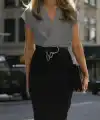 Kadın Kısa Kollu Kruvaze Yaka Krep Elbise (Kemersiz)