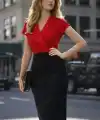 Kadın Kısa Kollu Kruvaze Yaka Krep Elbise (Kemersiz)