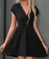 Kadın Kısa Kollu Kruvaze Yakalı Beli Lastikli Bürümcük Elbise