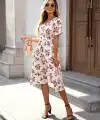 Kadın Kısa Kollu Kruvaze Yakalı Mini Desenli Süprem Elbise