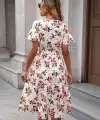 Kadın Kısa Kollu Kruvaze Yakalı Mini Desenli Süprem Elbise