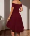 Kadın Kısa Kollu Madonna Yaka önü Kısa Arkası Uzun Ithal Krep Elbise