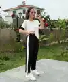 Kadın Kısa Kollu Modal Dokulu Kumaş Yanı şeritli Takım