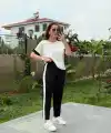 Kadın Kısa Kollu Modal Dokulu Kumaş Yanı şeritli Takım