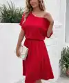 Kadın Kısa Kollu Omuzdan Açık Kiloş Midi Viskon Elbise