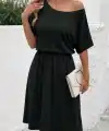 Kadın Kısa Kollu Omuzdan Açık Kiloş Midi Viskon Elbise