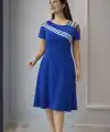 Kadın Kısa Kollu Omuzlardan Açık şerit Detaylı Midi Viskon Elbise