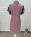 Kadın Kısa Kollu önden Düğmeli Cep Detaylı Mini Bürümcük Elbise