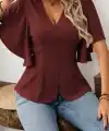 Kadın Kısa Kollu önden Düğmeli Ithal Krep Bluz