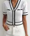 Kadın Kısa Kollu önden Düğmeli Triko Bluz
