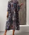 Kadın Kısa Kollu önü Açık Belden Kuşaklı Uzun Kimono