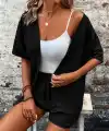 Kadın Kısa Kollu önü Açık Bürümcük Ceket Ve şort Ikili Takım