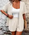 Kadın Kısa Kollu önü Açık Bürümcük Ceket Ve şort Ikili Takım