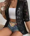 Kadın Kısa Kollu önü Açık Dantelli Ceket