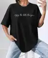 Kadın Kısa Kollu önü Yazı Baskılı Basic Viskon Bluz