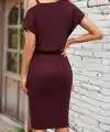 Kadın Kısa Kollu Tek Omuz Askı Ve Aksesuar Detay Beli Lastikli Krep Elbise