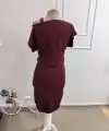 Kadın Kısa Kollu Tek Omuz Askı Ve Aksesuar Detay Beli Lastikli Krep Elbise