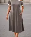 Kadın Kısa Kollu Tek Omuzdan Askılı Midi Viskon Elbise