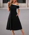 Kadın Kısa Kollu Tek Omuzdan Askılı Midi Viskon Elbise