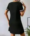 Kadın Kısa Kollu V çizgili Yakalı Kısa Viskon Elbise
