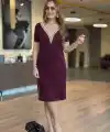 Kadın Kısa Kollu V Dantel Yaka Viskon Iki Iplik Elbise