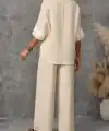 Kadın Kısa Kollu V Dantel Yakalı Aerobin Bluz Ve Pantolon Ikili Takım
