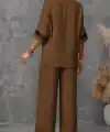 Kadın Kısa Kollu V Dantel Yakalı Aerobin Bluz Ve Pantolon Ikili Takım