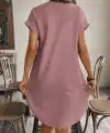 Kadın Kısa Kollu V Hakim Yakalı Kısa Keten Elbise