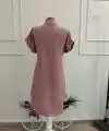 Kadın Kısa Kollu V Hakim Yakalı Kısa Keten Elbise