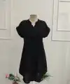 Kadın Kısa Kollu V Hakim Yakalı Kısa Keten Elbise
