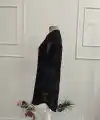 Kadın Kısa Kollu V Hakim Yakalı Kısa Keten Elbise