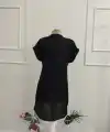 Kadın Kısa Kollu V Hakim Yakalı Kısa Keten Elbise