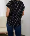 Kadın Kısa Kollu V Yaka Puantiyeli Krep Bluz