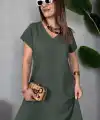 Kadın Kısa Kollu V Yaka Salaş Maxi Boy Elbise