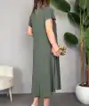 Kadın Kısa Kollu V Yaka Salaş Maxi Boy Elbise