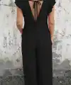 Kadın Kısa Kollu V Yakalı Arkası Derin Bağcıklı Uzun Aerobin Tulum
