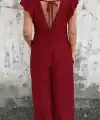 Kadın Kısa Kollu V Yakalı Arkası Derin Bağcıklı Uzun Aerobin Tulum