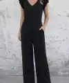 Kadın Kısa Kollu V Yakalı Arkası Derin Bağcıklı Uzun Aerobin Tulum