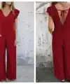 Kadın Kısa Kollu V Yakalı Arkası Derin Bağcıklı Uzun Aerobin Tulum